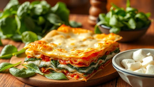 Vegetarisk lasagne med spenat och keso